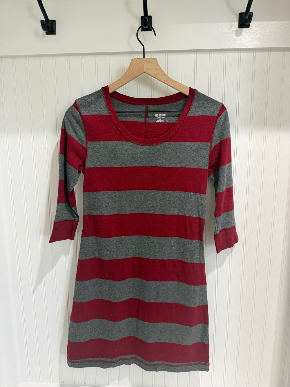 Mossimo Burgundy & Gray Striped 3/4 Sleeve T-Shirt Dress Size S/P